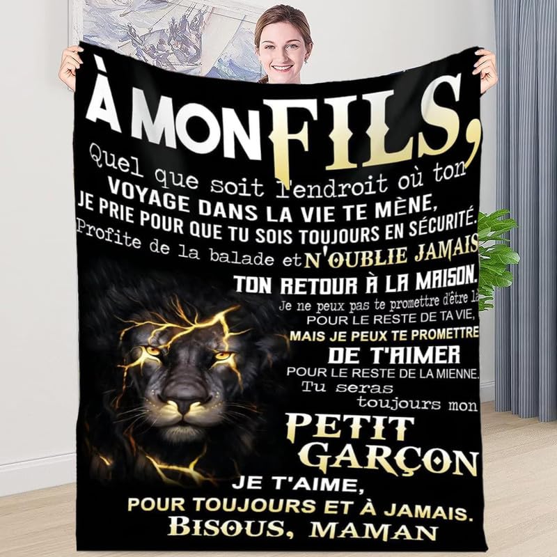 Couverture message lettre en français pour fils plaid flanelle