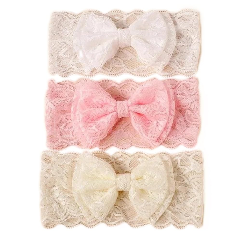 EvoNest Floral Bow Applique Headbands for 6-12Month Girls | Bow Style Hair Accessory for Hair Styling, All Occasions Headband- Set of 3, White Pink Yellow-image-39