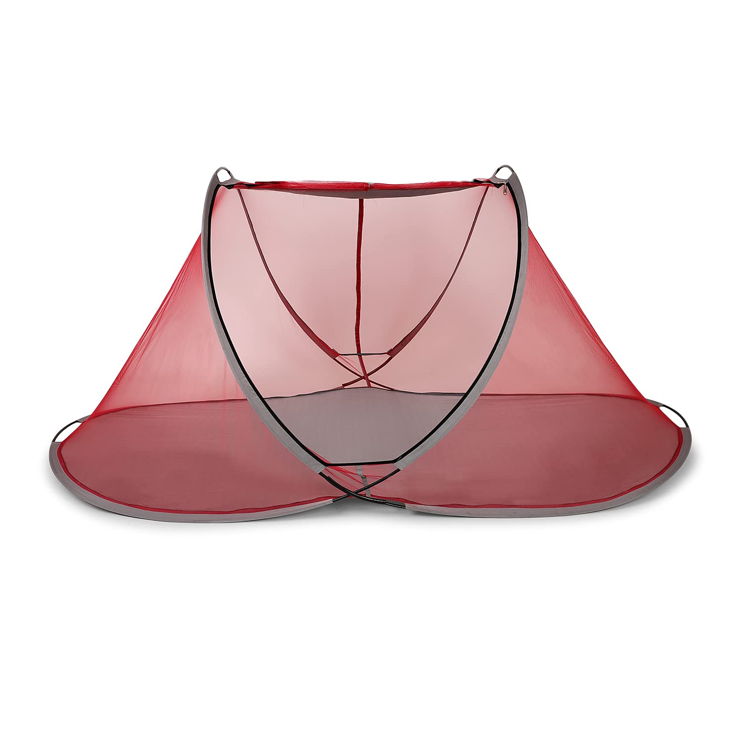 SK ONLINE SERVICES Foldable Polyester Single Bed Foldable Mosquito Net/ Macchardani for Adults with Base |Mosquito net for Bed| 30GSM Mosquito net for Home(Size: L x W X H : 7 x 4 x 3.50 Feet) (Red)