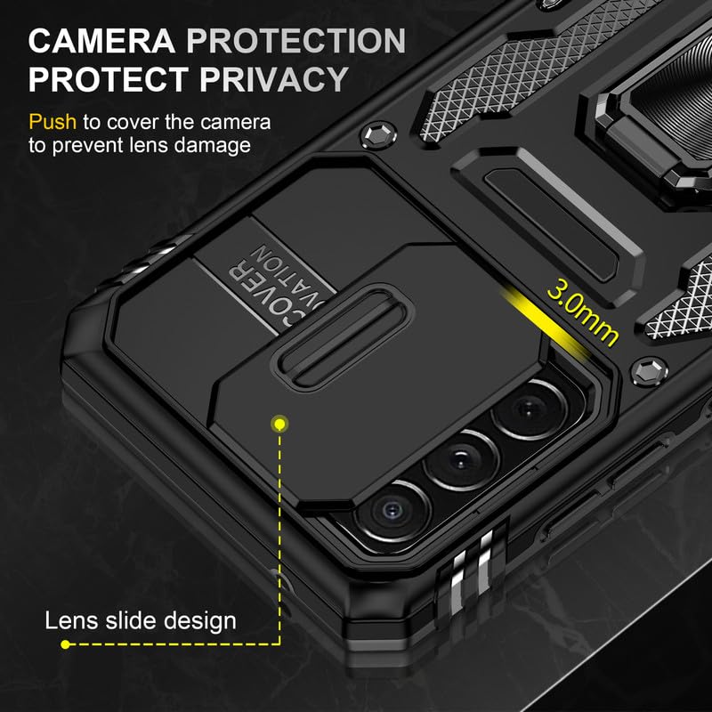 Image of Heavy Duty Armor Case for Samsung Galaxy A52 / A52s Ring Holder Camera Slider Heavy Protection Shockproof Back Case Cover for Samsung Galaxy A52 / A52s - Black
