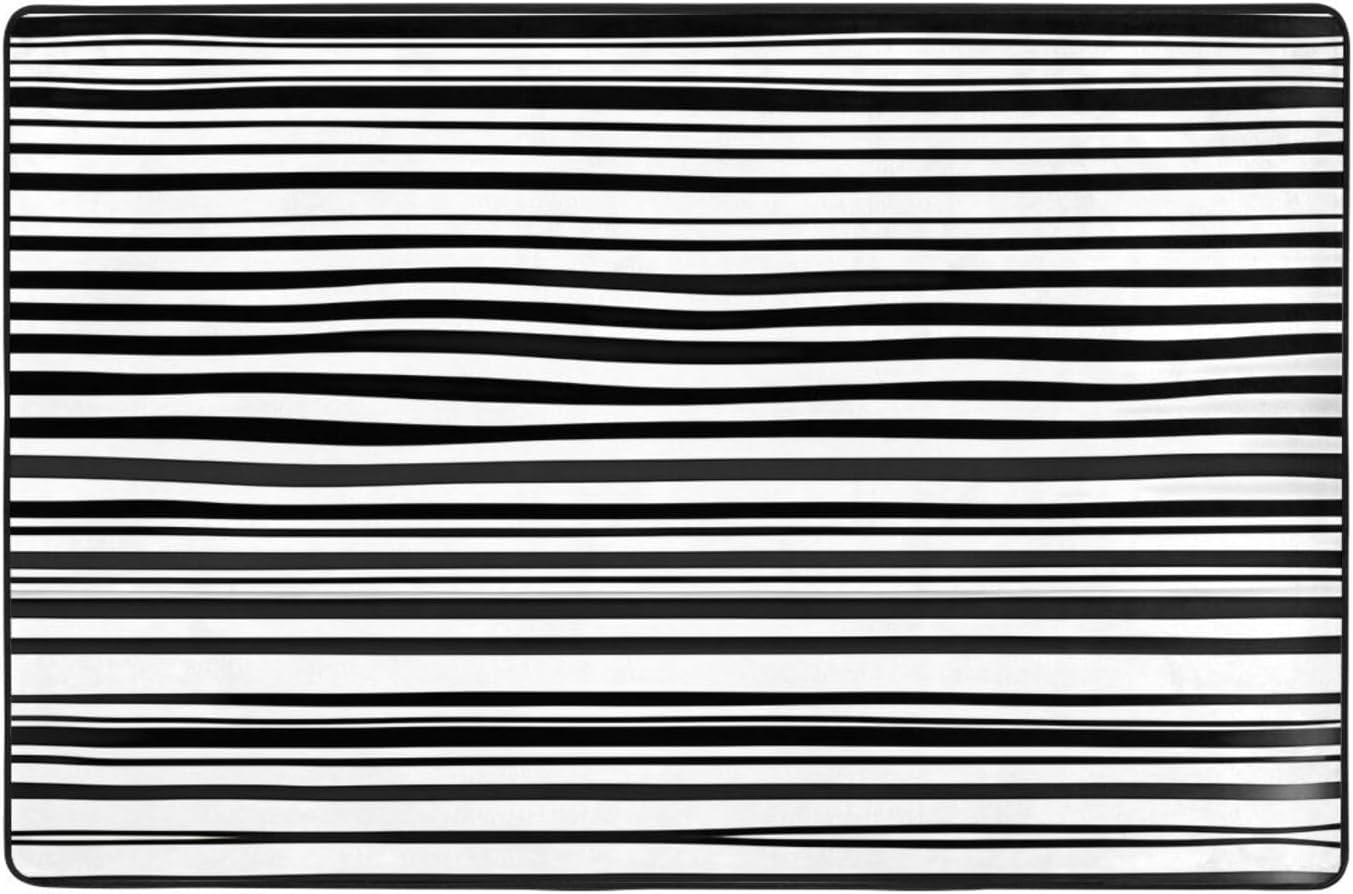 Black & White Stripe Picture Anti-Slip Floor mat Carpet Rug 72"x48" for Living Room Office Coffee Table Bed Balcony