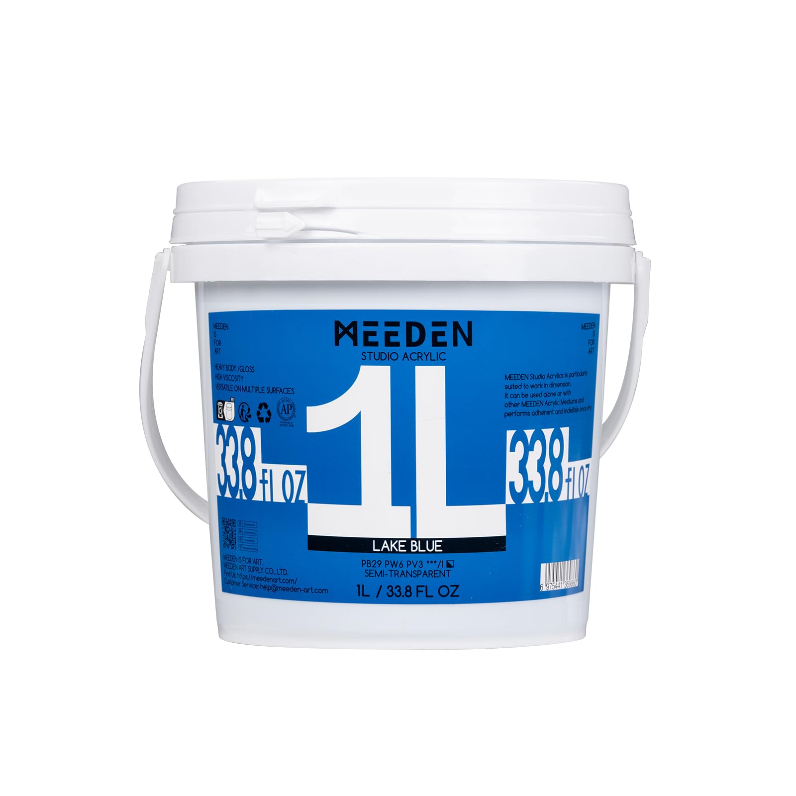 MEEDEN Lake Blue Acrylic Paint: 1 L /33.8 oz Heavy Body Gloss Non-Toxic - Professional Art Paints for Canvas, Wood, Craft Painting