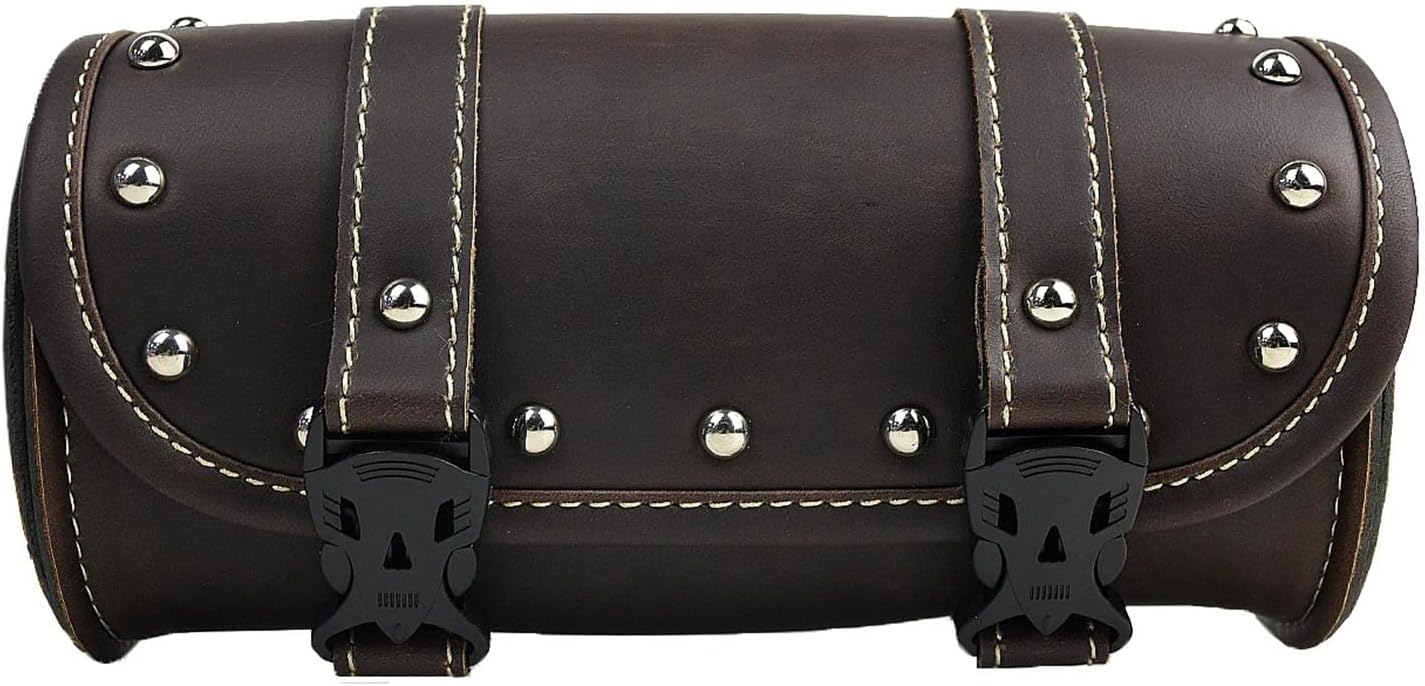 Motorcycle Fork Saddle Bags Leather Waterproof Tool Roll Barrel Bag Saddlebags Storage for Har&Ley Sportster Touring Dyna Softail(Style B)