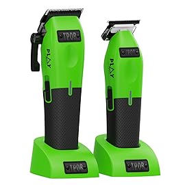 TPOB Play Barber Hair Clippers for Men 7500 RPM with Rubber Grips (Green 2 Set)