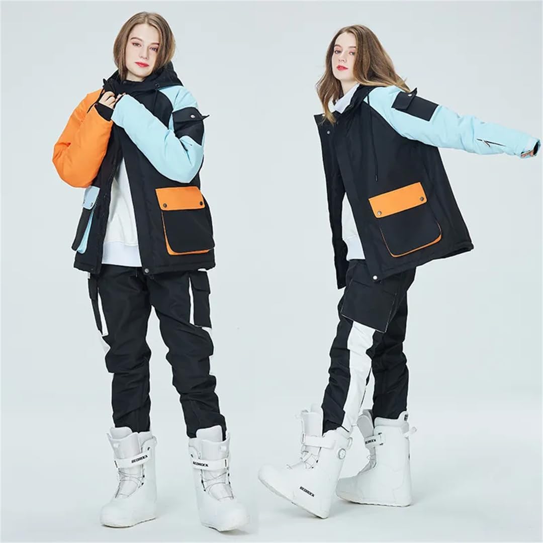 Hcclijo Women Winter Colorful Hooded Raincoat Warm Waterproof Snowboard Outdoor Ski Jacket Pants Set