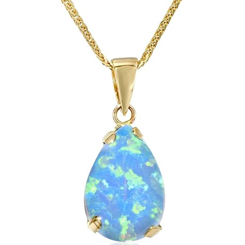 14K Gold Blue Opal Necklace - 14K Solid 