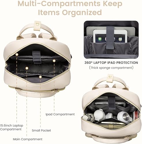 Miniatura 8 de LOVEVOOK Mochila para laptop para mujer, mochila de trabajo de moda con puerto USB, mochilas impermeables para el trabajo., Color blanco