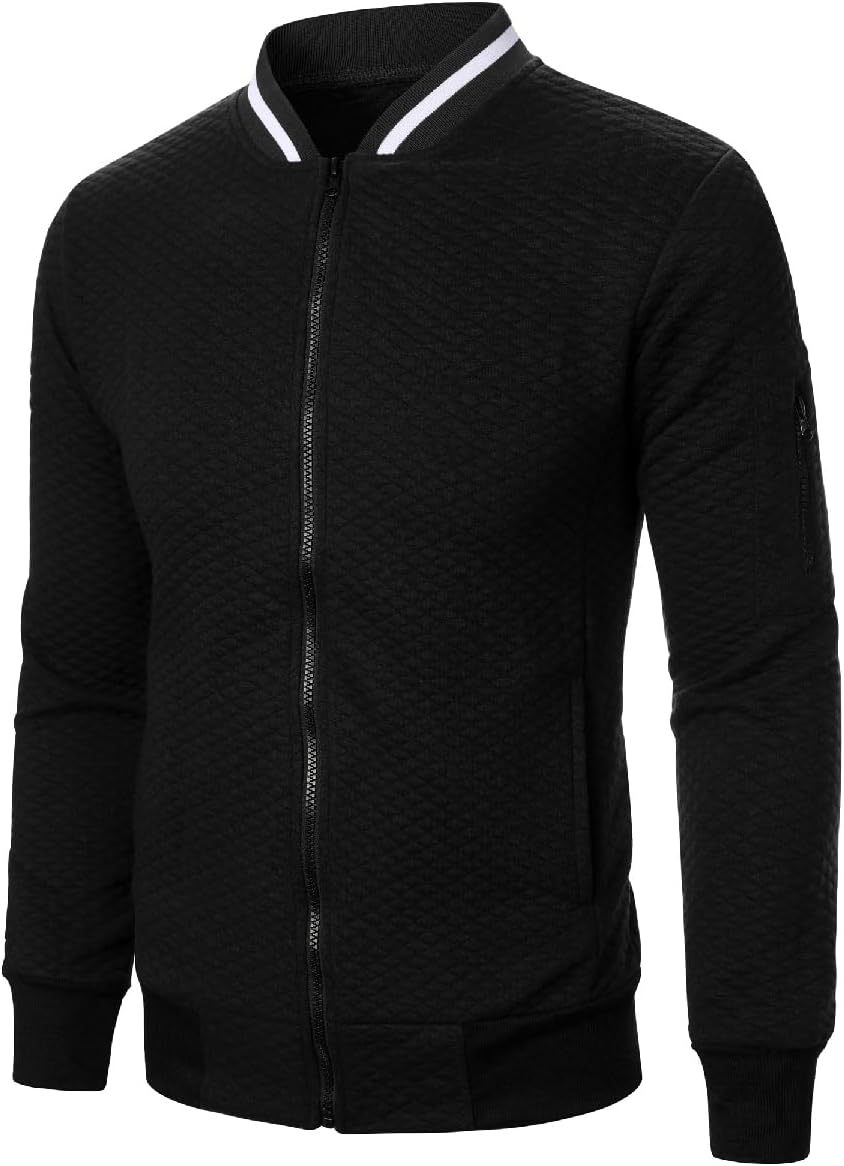 DAVID.ANN Mens Casual Bomber Jacket Lightweight Varsity Coat with Zipper