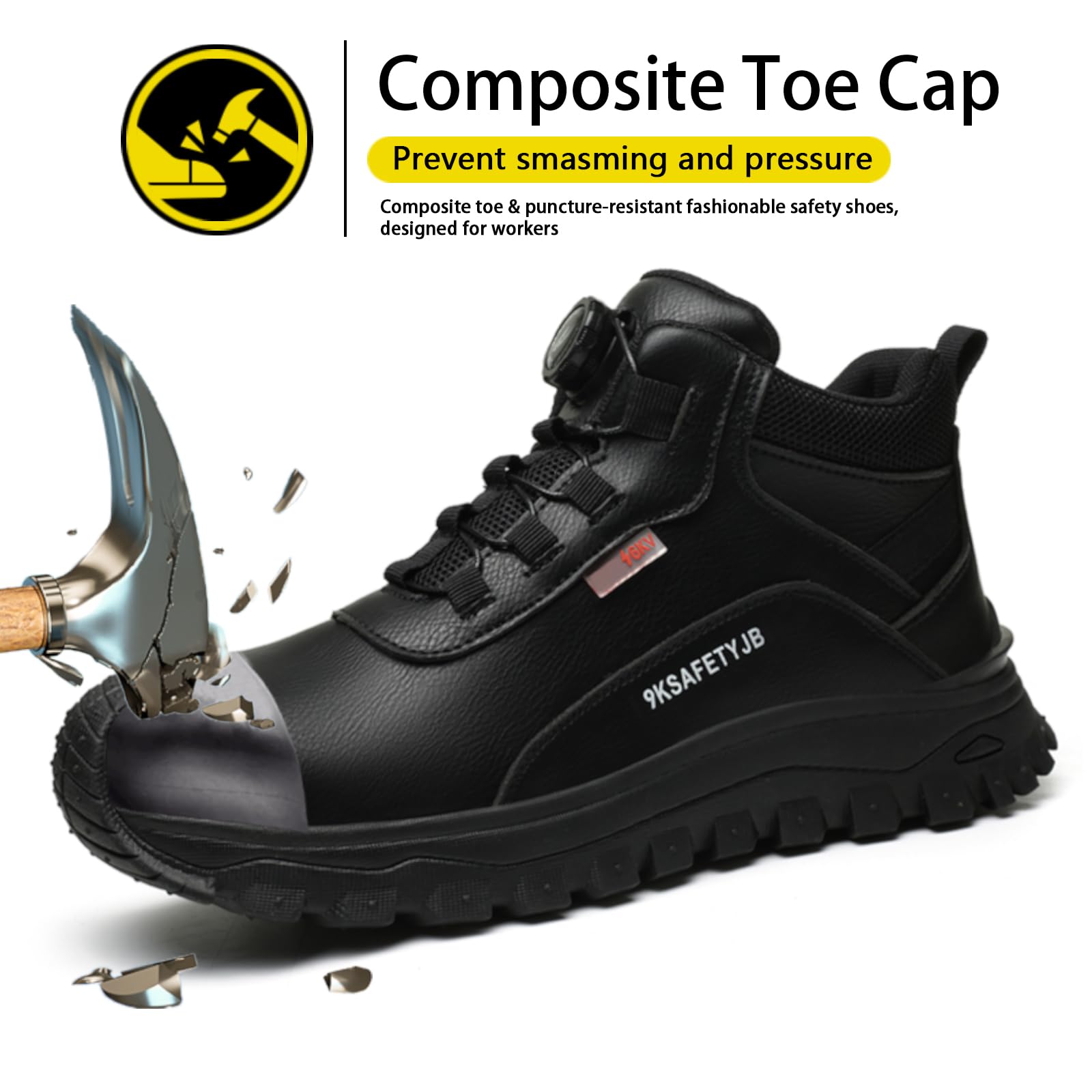 Composite Steel Toe Safety Shoes Lightweight Kevlar Puncture Resistant 6KV Electrical Insulated Breathable Waterproof Slip Resistant Industrial Construction Sneakers Rubber Sole Work Boots