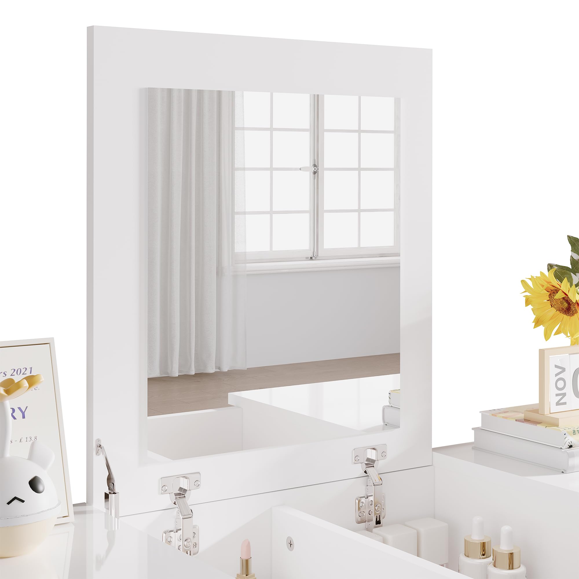 3-in-1 kaptafel met spiegelkruk en verlichting - grijze make 3-in-1 kaptafel met spiegelkruk en verlichting - grijze make