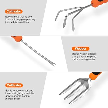 Gardening Tool Set, CHRYZTAL Stainless Steel Heavy Duty Gardening Tool Set, with Non-Slip Rubber Grip, Storage Tote Bag, Outdoor Hand Tools, Ideal Gardening Gifts for Women