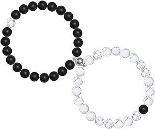 زوج واحد من أساور الأزواج المغناطيسية للنساء والرجال سوار وعد الملك كوين لـ 2 متطابقة للأزواج المسافة ربط الخرزة له وهدايا