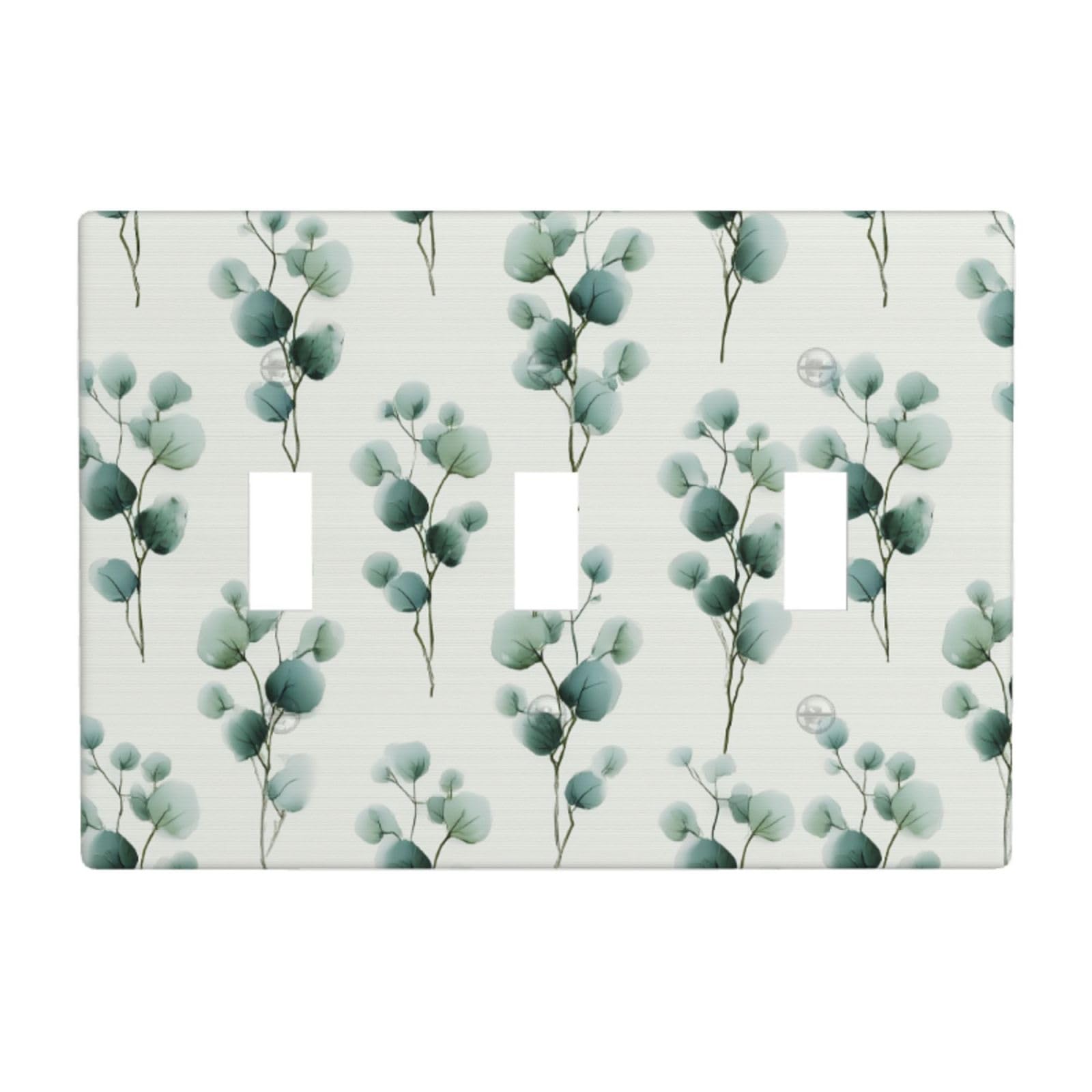 Woshuwo White Eucalyptus Sprig Pattern Light Switch Covers 3 Gang Triple Toggle Wall Plate Switchplate Electrical Faceplate For Bathroom Kitchen Bedroom Decor