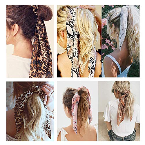 12 Pcs Bandana Hair Scarf Scrunchies,Animal Style Leopard Print Hair Scarf Scrunchies, Including 3 Solid Colors & 3 Cheetah Printed & 3 Zebra Printed & 3 Snake Printed (12 Pcs A) #TOP1