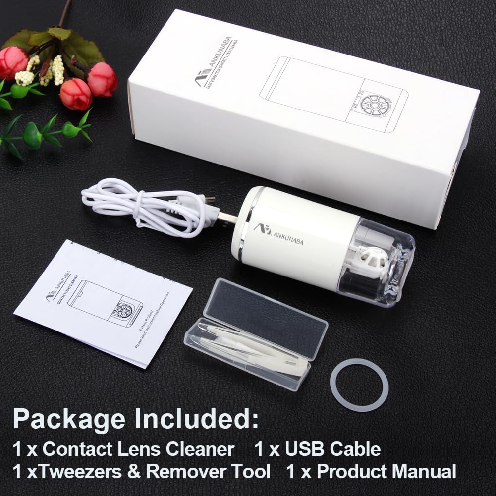 Contact Lens Cleaner, Portable Soft Contact Lens Cleaning Machine with USB Charger, Automatic Vibration Contact Lenses Cleaner Case for Traveling (White)