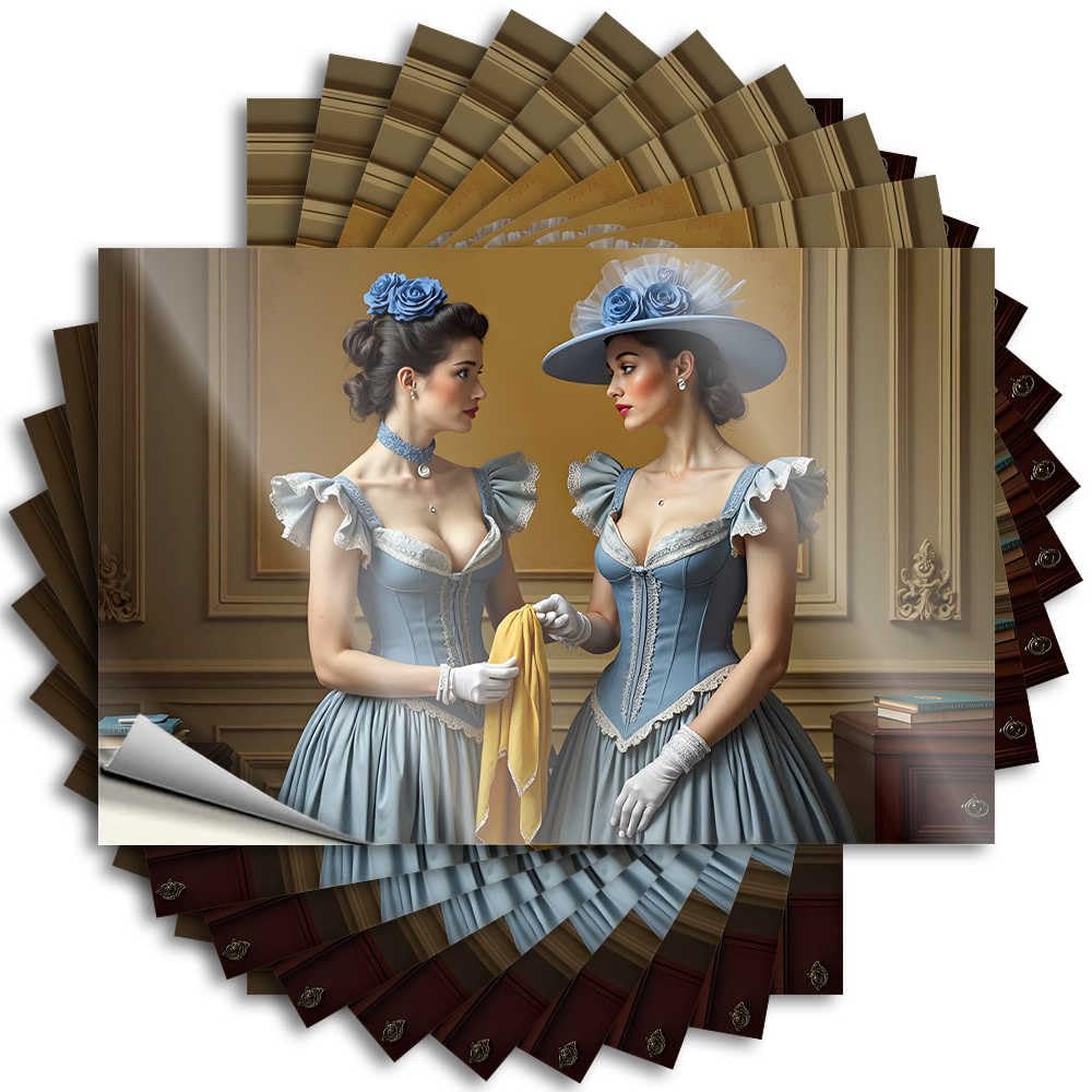 Fzfn Women's Colour Decal - Encouragement Helmet Victorian Elegance: Two In Blue Gowns With Floral Accents For Western Bedroom Stuff(8X12cm)