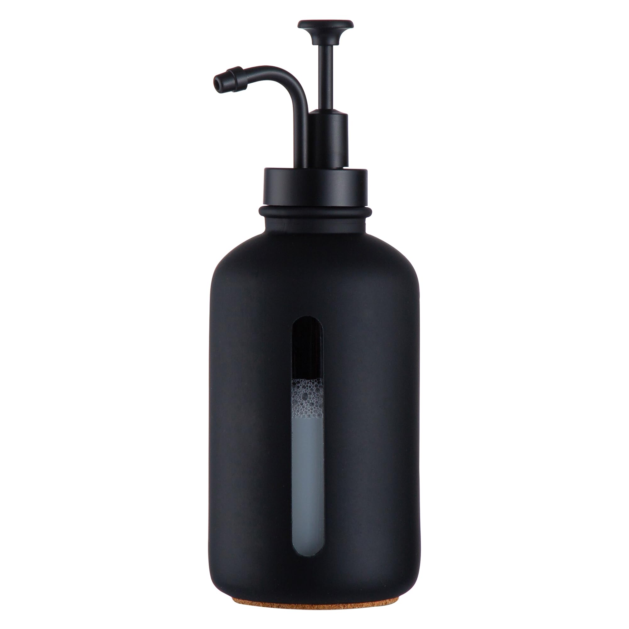 EnraGlass Soap Dispenser with Clear Window,17oz Matte Black Stainless Steel Hand Pump Dispenser,Hand and Liquid Soap Dispenser Rust Proof Countertop Lotion Bottle for Bathroom and Kitchen(Black)
