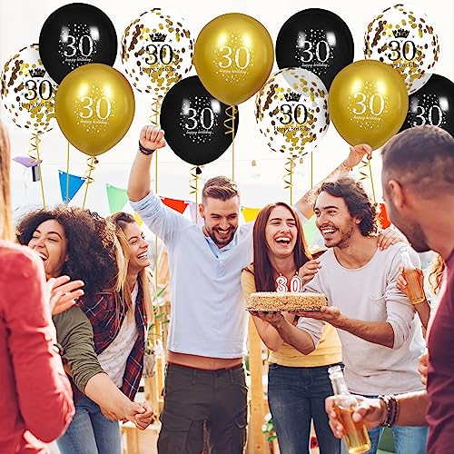 Image of 30th Birthday Balloons for Men, 15 Pcs Black Gold Happy 30th Birthday Balloons for Men Women 30 Years Old Party Decor Supplies