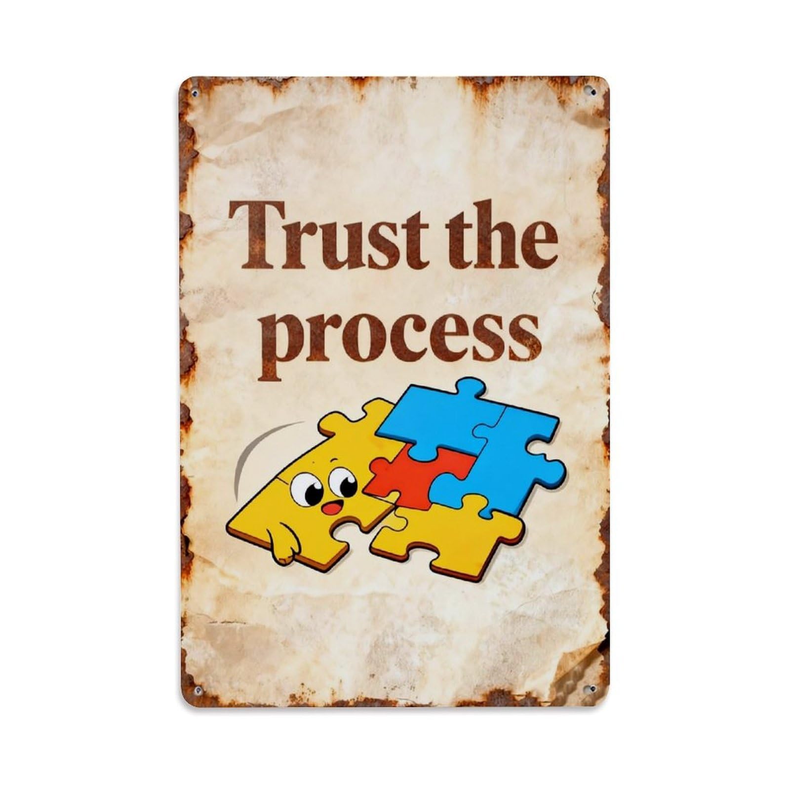 Jdfenggu Vintage Trust The Process Puzzle Pieces Retro Metal Tin Sign, Decor Art Poster For Bar, Home, Man Cave, Kitchen, Laundry Room Gift 8X12inch