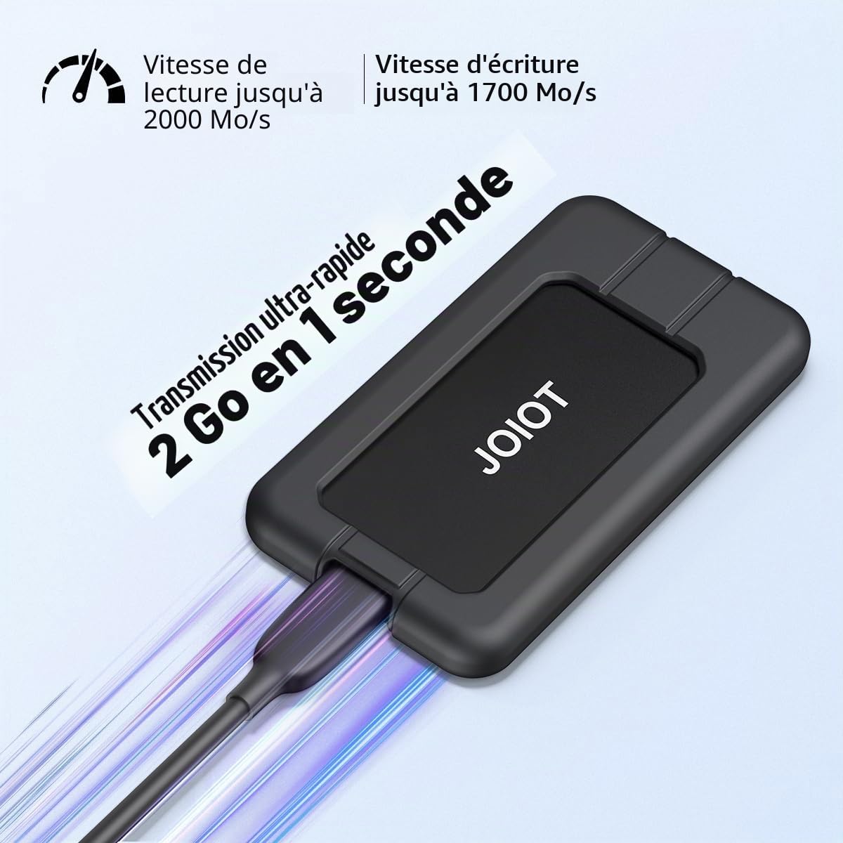 JOIOT Disque SSD Externe Portable 512 Go Jusqu’à 2000 Mo/s en Lecture et 1700 Mo/s en Écriture, Portable Externe SSD USB C 3.2 avec Protection Antichoc pour Console, Laptop, Mac Book, Noir