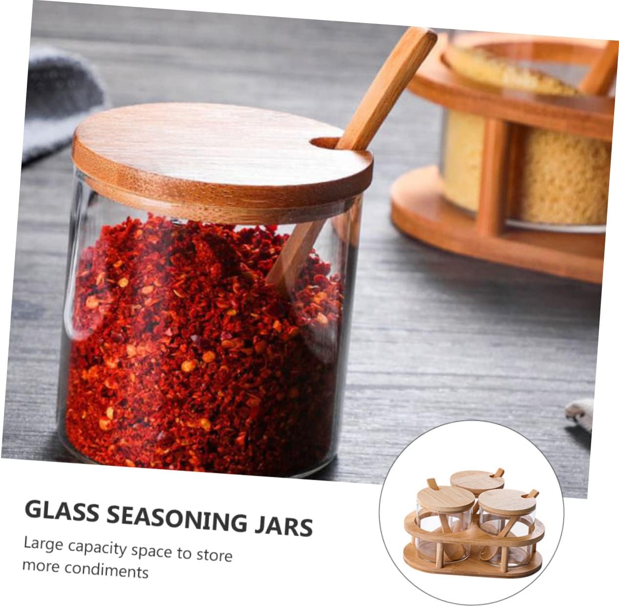 Veemoon 3pcs Kitchen Condiment Storage Jar with Lid and Spoon, Clear Glass Condiment Containers Small Seasoning Pot Versatile Organizer for Salt Sugar Spices Efficient Food Preparation, 9OZ/ 280ML