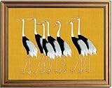 KBKBART Gold Framed Canvas Wall Art, Vintage Japanese Crane Poster with Seven Cranes Bird illustration Wall Art Prints Japanese Decor for Bedroom, Retro Asian Bird Art, Vintage Home Decor(8"x10")