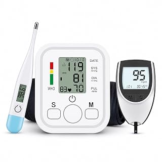 Aika (Combo Pack) AK-555 Automatic Measuring BP Monitoring Machine for Home with Voice Broadcast, Accurate Measurement & AK-33 Blood Glucose Monitor & AK-45 Digital Thermometer (1 Set)