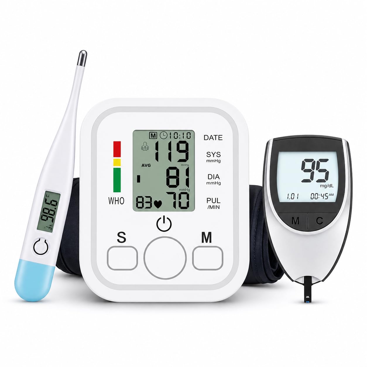 Aika (Combo Pack) AK-555 Automatic Measuring BP Monitoring Machine for Home with Voice Broadcast, Accurate Measurement & AK-33 Blood Glucose Monitor & AK-45 Digital Thermometer (1 Set)-image-8