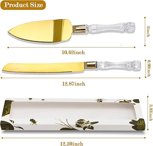 Miniatura 2 de Juego de 2 cuchillos y servidores para tartas de boda, juego de corte de pasteles para boda con asas de cristal sintético y cuchillas de acero