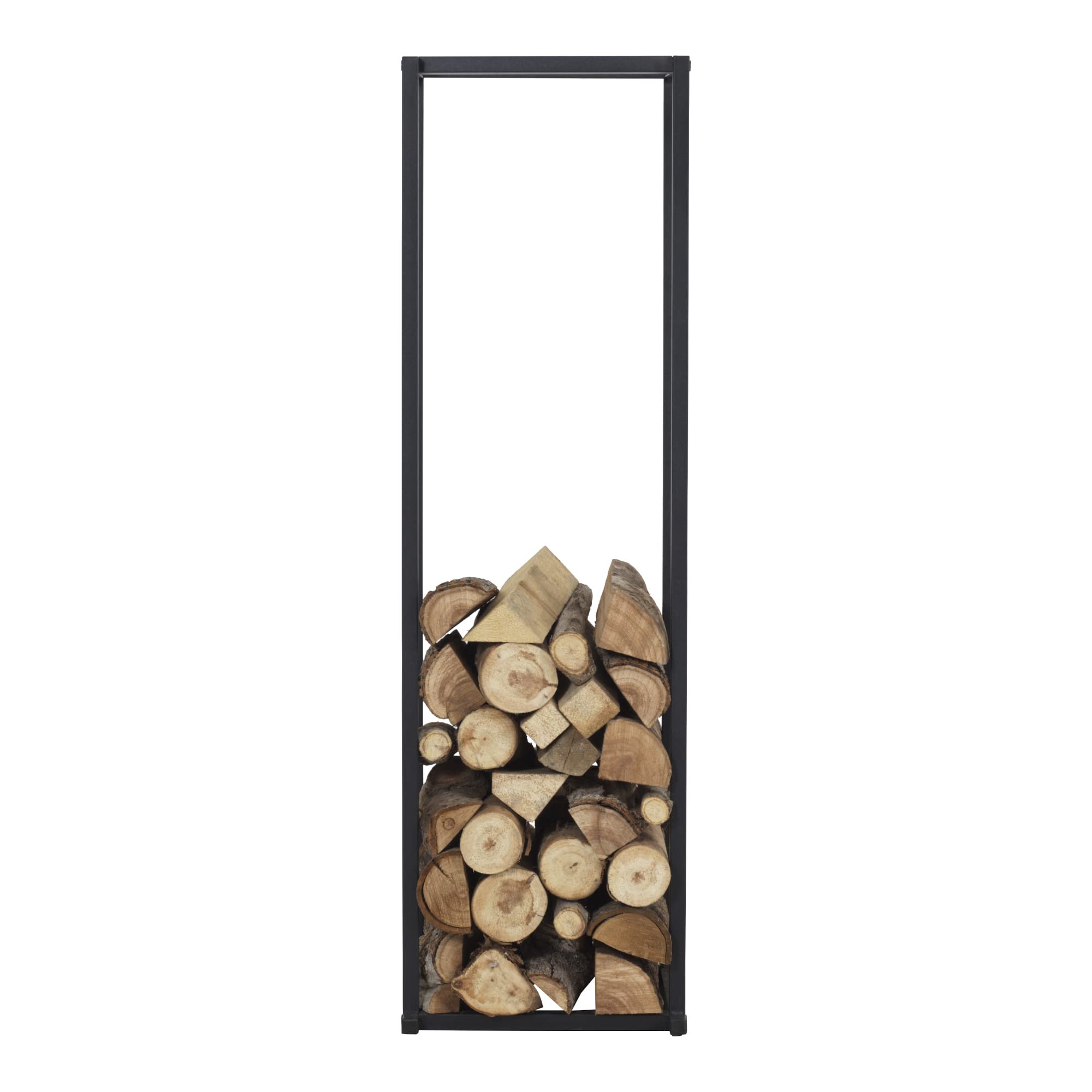 [en.casa] Soporte para Leña Exterior/Interior Estantería Organizador para Madera Leñero para Barbacoa Fogata Chimenea Acero 35 x 35 x 120 cm Negro