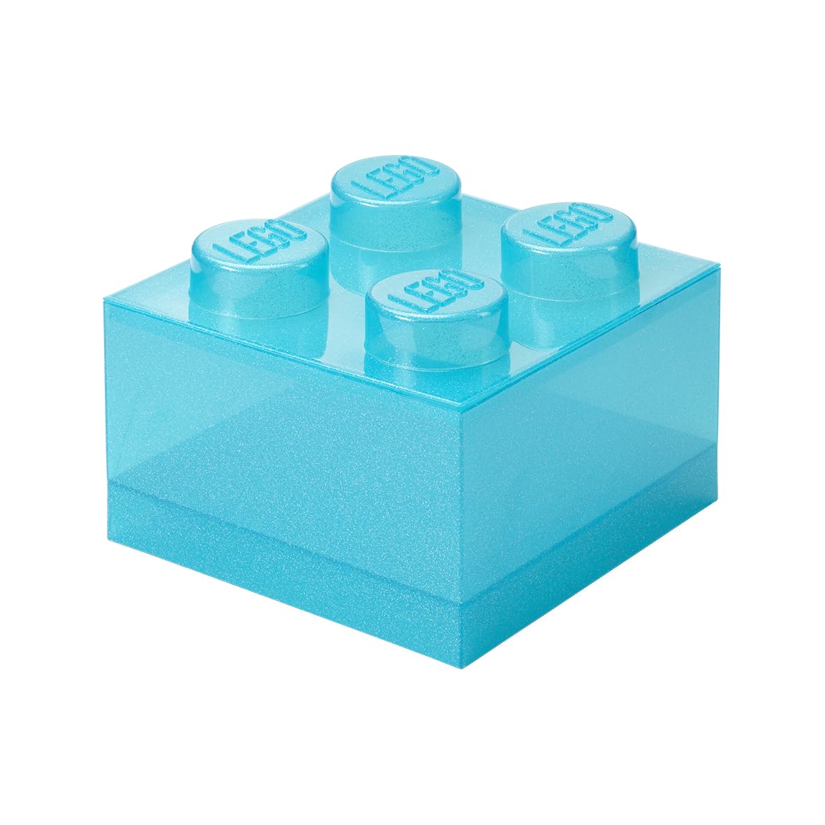 Room Copenhagen LEGO Aufbewahrungsstein 4 Noppen Glitzer Hellblau – Stapelbare Kunststoff-Aufbewahrungsbox mit Deckel