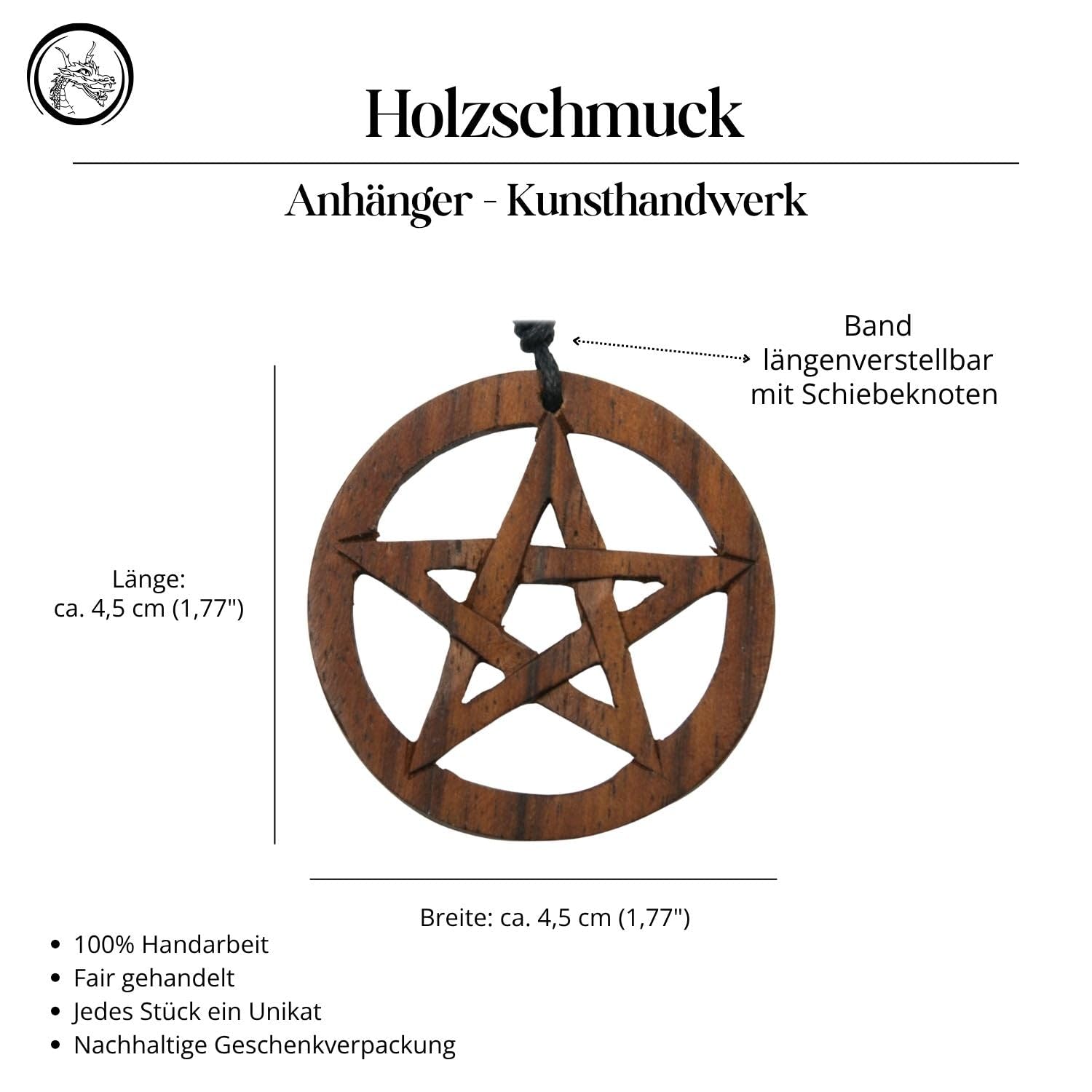 Pentagramm Halskette Schmuck Holz keltische Kette Drudenfuß zeitlos Wicca Kette natürlich Holzschmuck mit Band magischer Hexenstern Kettenanhänger