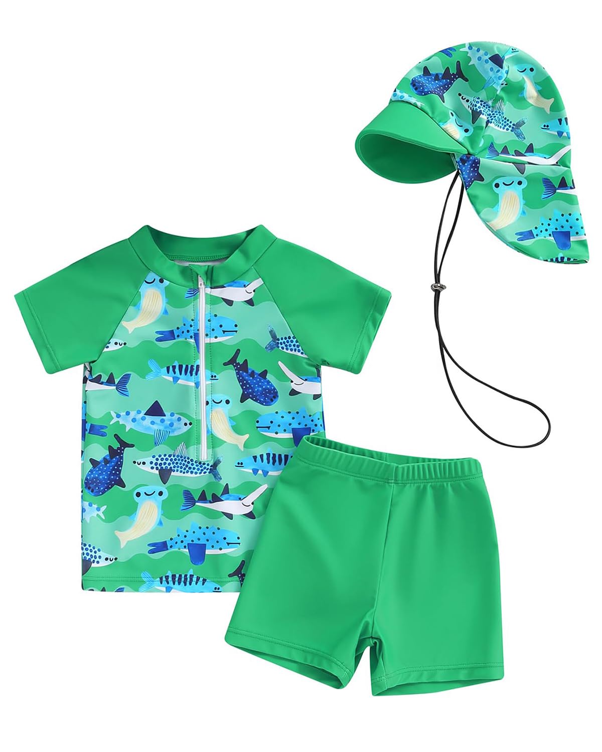 WYTbaby Baby Badeanzug Zweiteile Uv Kleidung Baby Kurzärmel Uv Schutzkleidung für Baby Junge Mit Sonnenhut