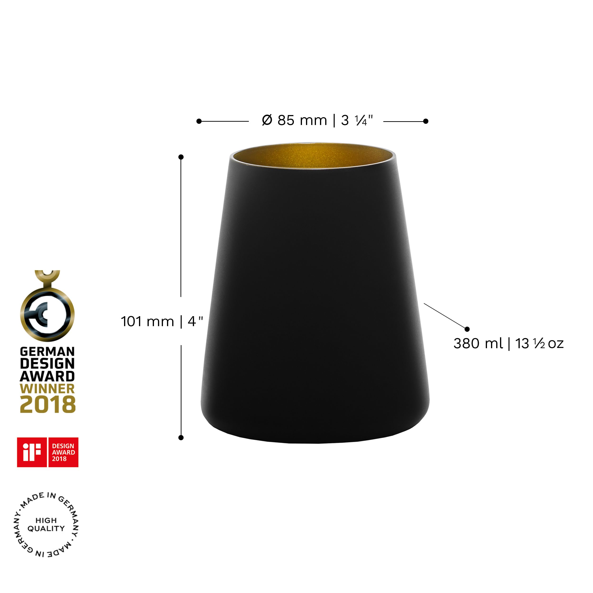 Stölzle Lausitz Power Becher Schwarz-Gold Cocktailgläser 380 ml, 6er-Set | Schwarz-goldene Becher und Cocktailgläser für Wasser, Wein, Drinks & Saft, aus Kristallglas, stoßfest & spülmaschinengeeignet