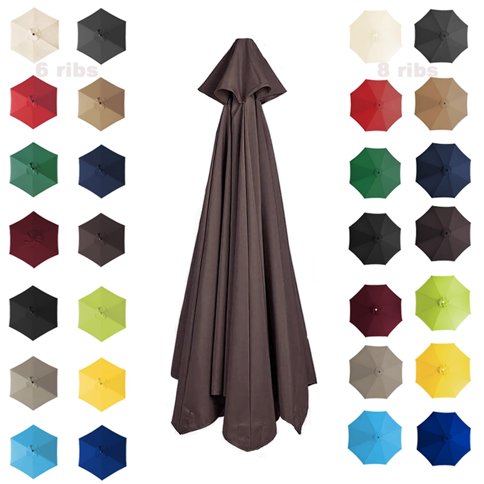 200cm 2.7M 300cm Parasol Umbrella Replacement Cover 6 Arms/8 Arms Cantilever Parasol Top Fabric Cover Replacement Cloth Anti-ultraviolet｜Waterproof｜Breathable(Color:Brown,Size:6 ribs-2.7m(8.8ft))
