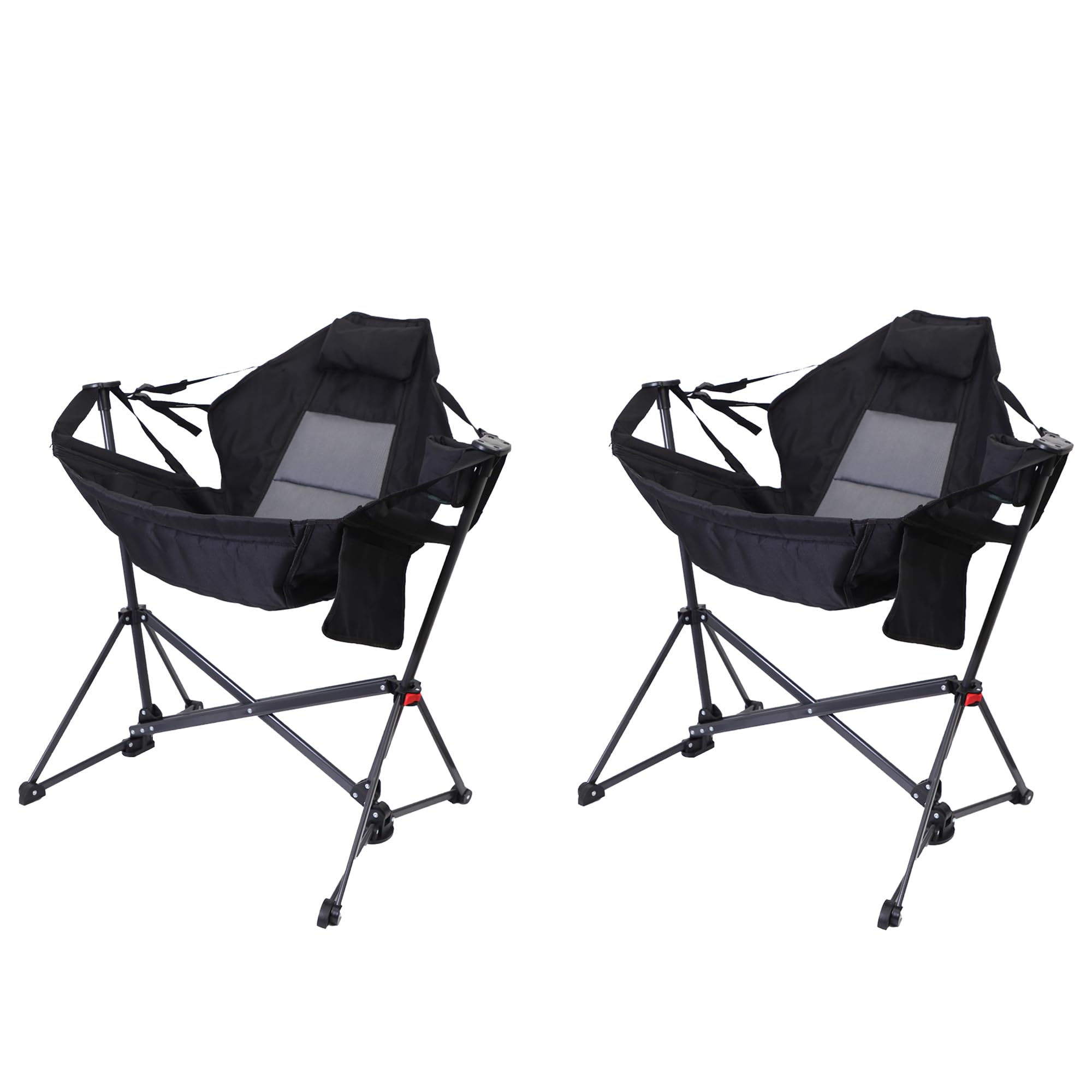 CDEN Hammock Chair, Swinging Camping Chairs, Rocking Chairs for Outdoors, Heavy Duty, Cup Holder, Side Pocket (2 Pack)