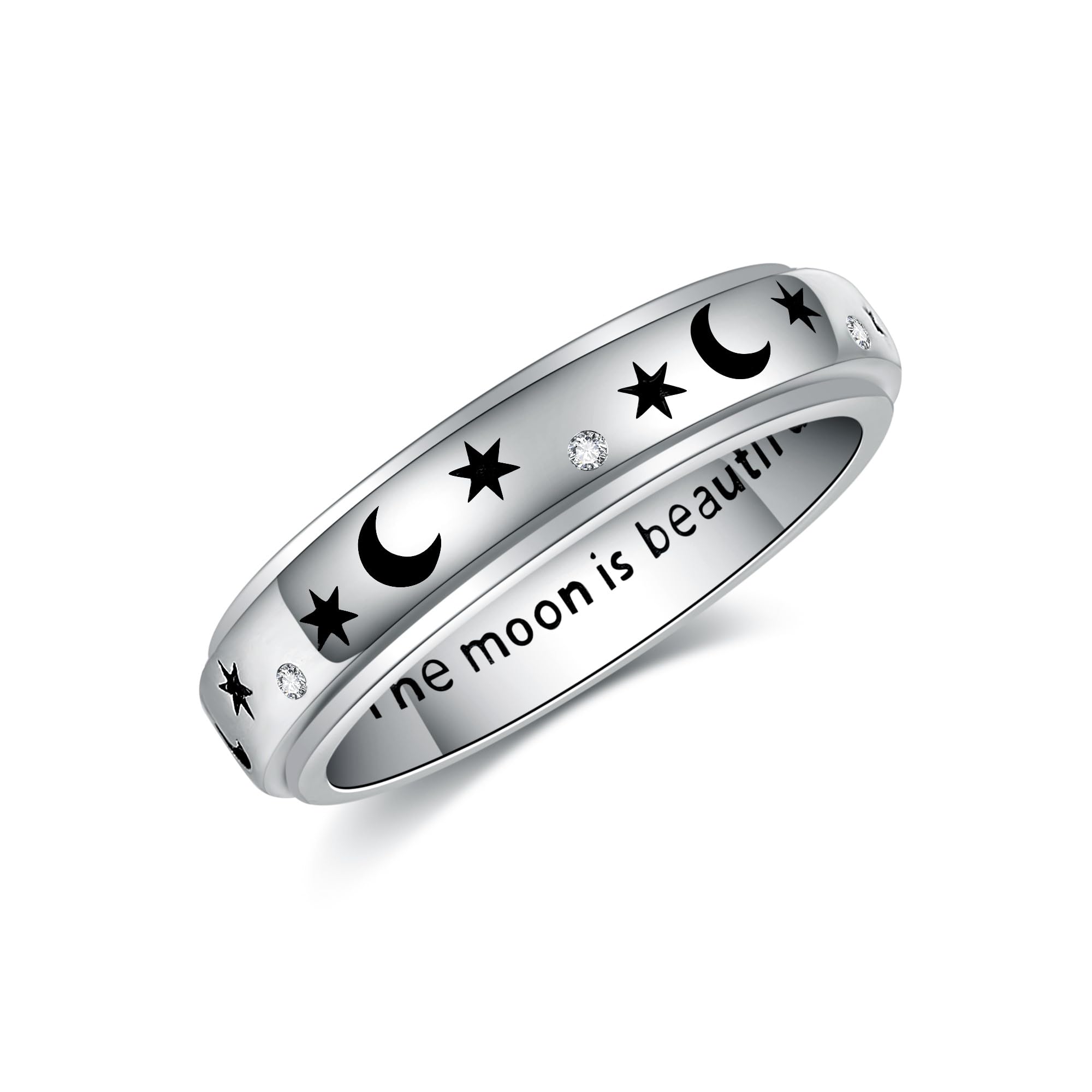 Fidget Spinner Ringe 925 Sterling Silber Fidget Angst Ring Mond Stern/Claddagh Keltischer Knoten Ringe Irischer Schmuck Geschenke für Damen Frauen Mädchen Männer