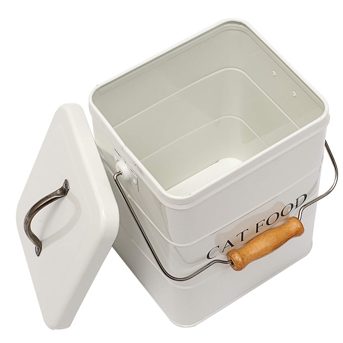 Geyecete Boîtes pour Nourriture et friandises Animaux -Conteneur Croquette Chat -Couvercles en hermétiques -Acier Carbone revêtu - 6Lnourriture Boîtes de Rangement-Blanc
