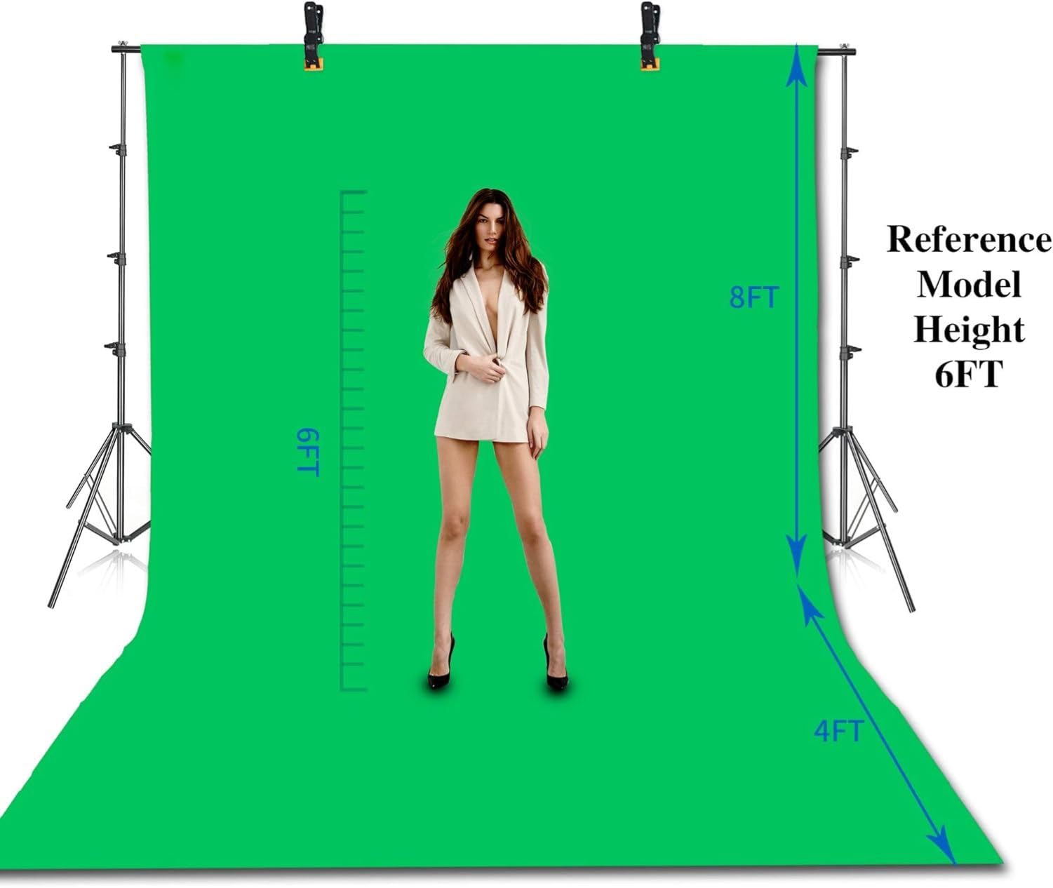 EMART Kit de Sistema de Telón de Fotográfico, 2,6m x 3m Soporte para Fondo Ajustable, 3 x 3,6m Telón de Fondo Verde con 2 Pinzas de Resorte para Estudio de Fotografía, Retrato, Producto y Vídeo