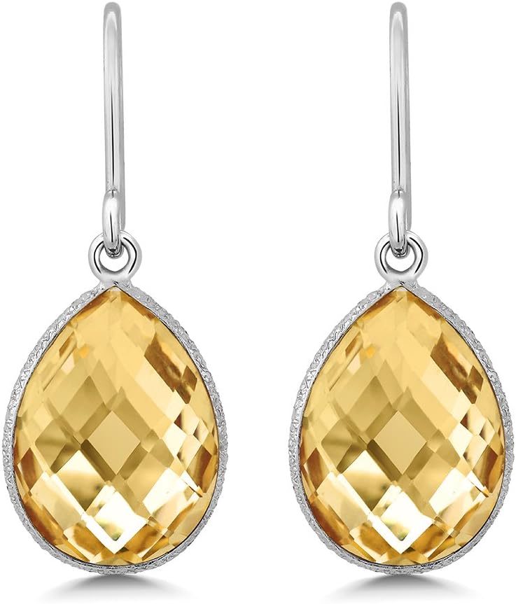 Gem Stone King 14.00 Cttw Citrine Quartz Teardrop Dangle Earrings For Women | 925 Sterling Silver | Gemstone Birthstone | Pear Shape 16X12MM - Image 2