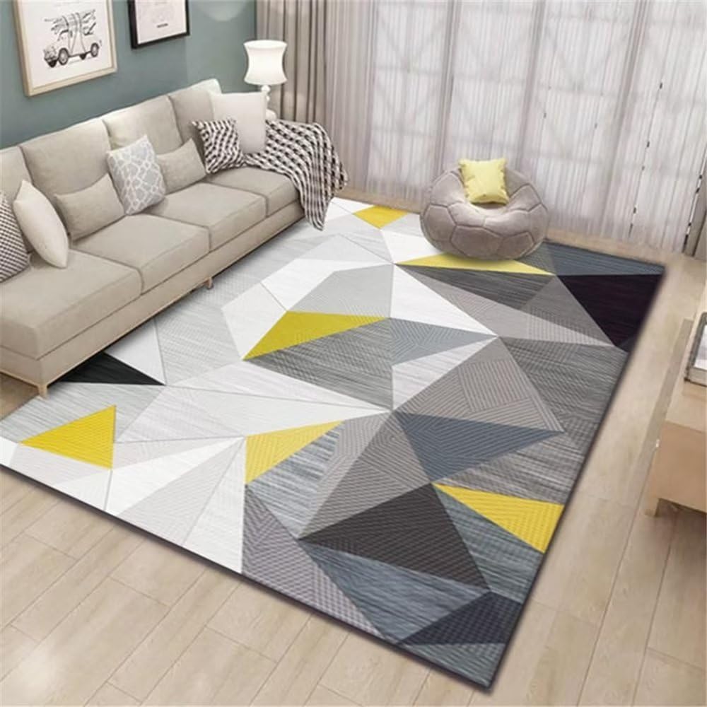 Tapis salon jaune géométrique 160x200cm confortable et facile à entretenir