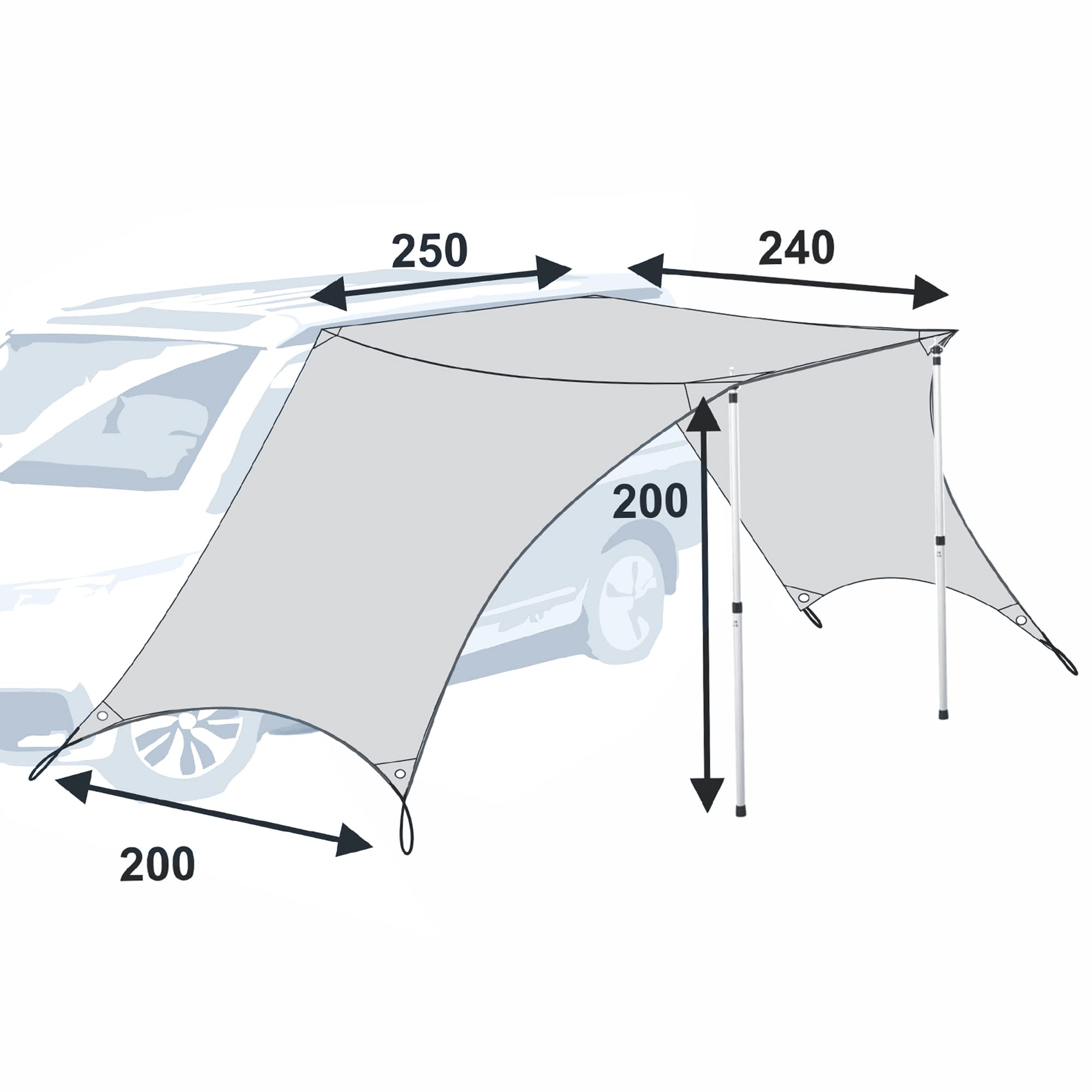 yourGEAR Tropea Motorhome Tarp mit Seitenwänden, wasserdichtes Bulli Sonnensegel mit UV 50+ Schutz und 5000mm Wassersäule, Sonnendach für Campingbus, Van und Auto inkl. Aufstellstangen
