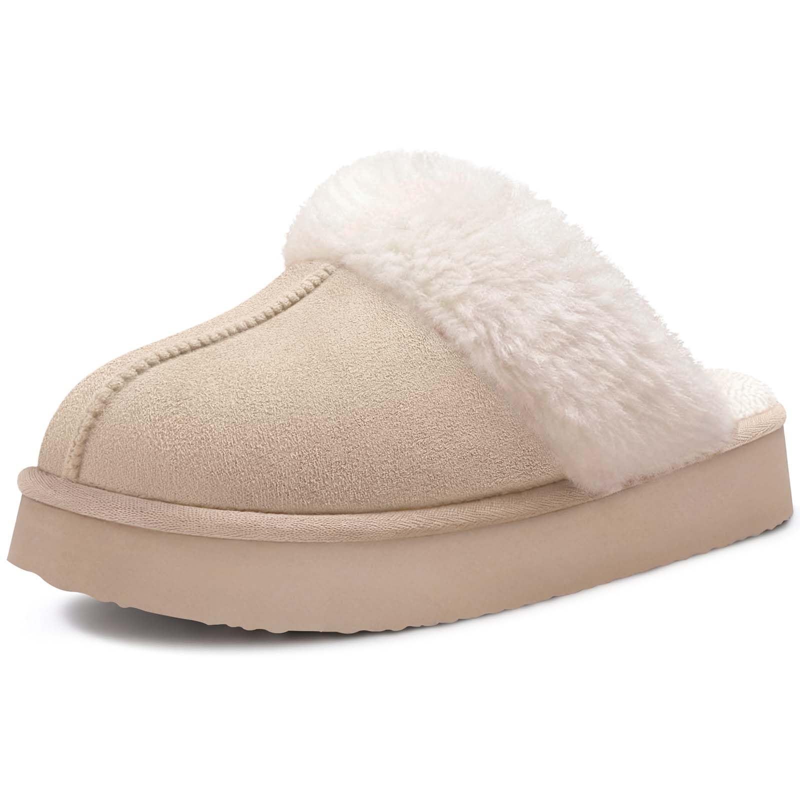 Litfun Fuzzy Memory Foam Slippers for Women Indoor Outdoor House Shoes