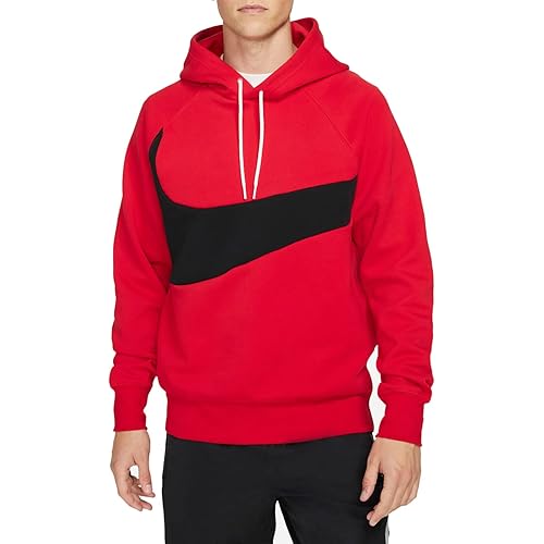 Nike Sportswear Swoosh Tech Fleece Men's Pullover Hoodie (LG, University Red/Black)