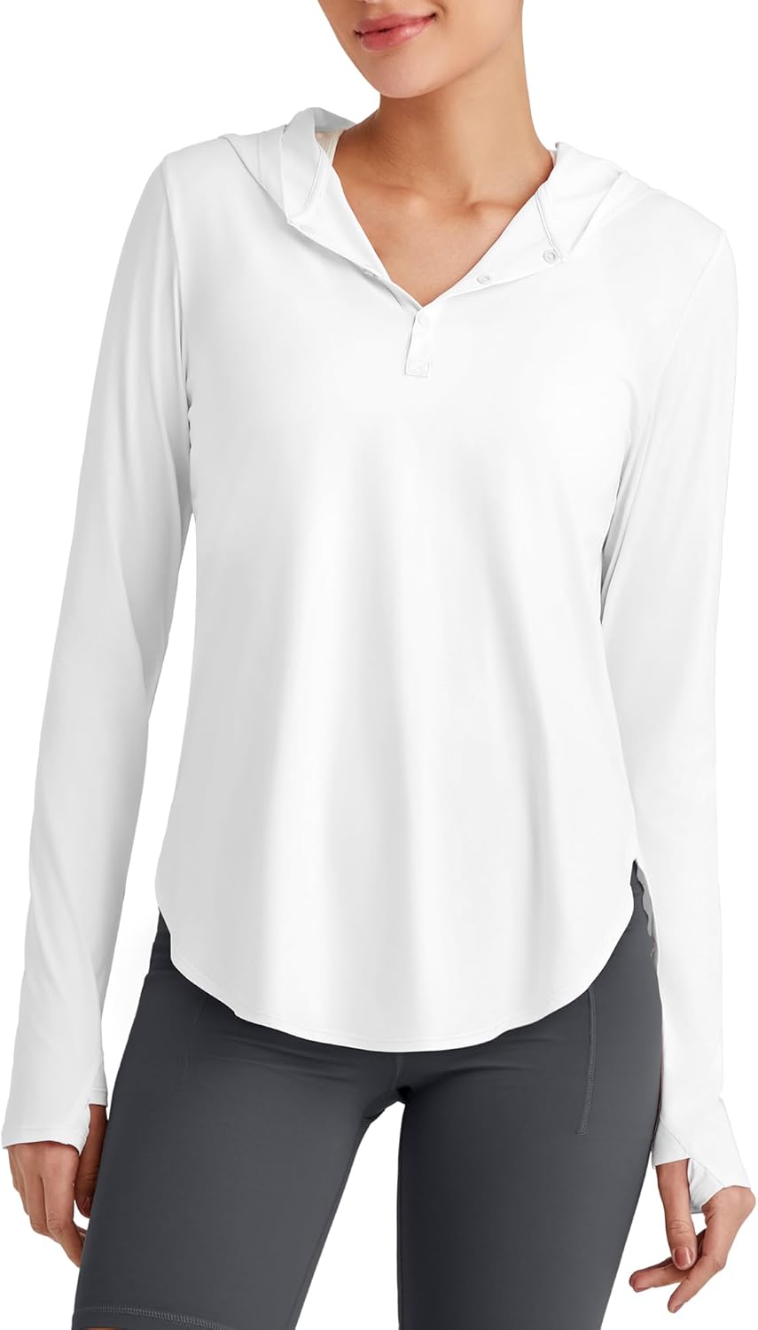 G4Free Lightbreeze Womens UPF 50+ Sun Shirts with Hoodie Long Sleeve Workout Tops Button Up Rash Guard Hiking