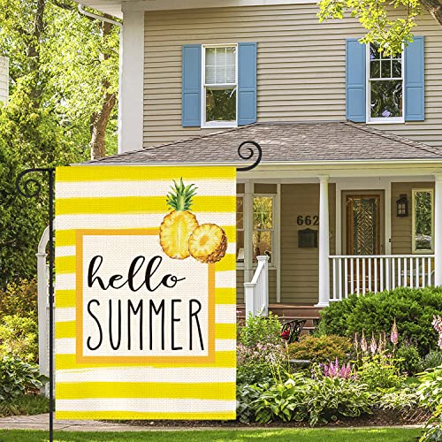 Avoin Colorlife Watercolor Pineapple Stripes Hello Summer Garden Flag Double Sided Outside, Seasonal Holiday Party Yard Outdoor Decoration 12 X 18 Inch #TOP3