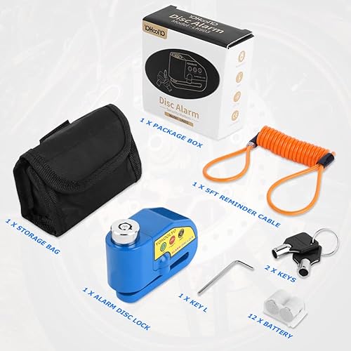 Miniatura 34 de YOHOOLYO Bloqueo de disco de alarma para motocicleta, bloqueo de freno de disco antirrobo, impermeable, 110 dB 0.276 in, cable de recordatorio de 5