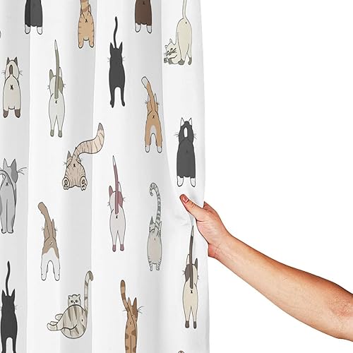 Miniatura 4 de Remzoke Cortina de ducha de gatos divertidos, cortinas de ducha para baño, caricaturas, gatitos, tela de poliéster impermeable, cortina de