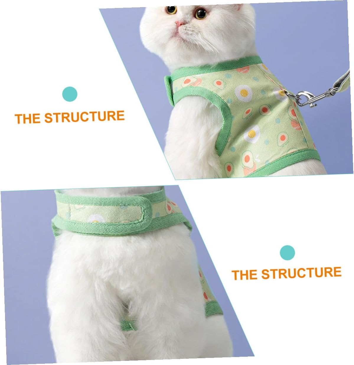 BESTonZON Cat Leash Avocado Patterned Mesh Vest Harness Set Breathable Adjustable Green Harness for Cats 6-9 Lbs Outdoor Walking for Small Pets