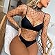Damen Sexy Netz Body Langärmlige Unterwäsche Transparenter Reizwäsche Elastisch Teddy Babydoll Dessous mit Hohem Kragen Einteiliger Outfit Fishnet Badeanzug für Valentinstags (Schwarz, Einheitsgröße)